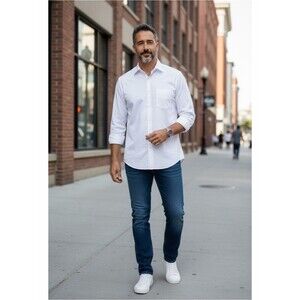 TOMMY HILFIGER NWT White Regular Fit Long Sleeve Button Down Shirt M 15.5 32/33